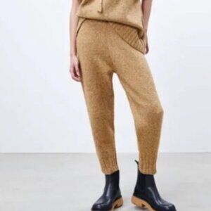 Zara Knit Jogger Sweatpants Brown Specked Pull On Stretch‎ Women's Size Large